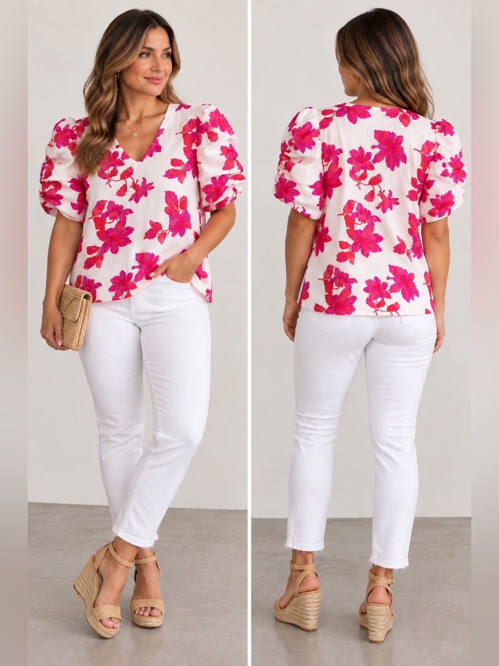 Summer floral top with puff sleeves